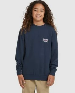 Brand new 🧨 Billabong Boy's Shadow Diamond Crewneck Sweatshirt NAVY 💯 -boys Sales Store ubbft00102 billabongw nvy frt2 1